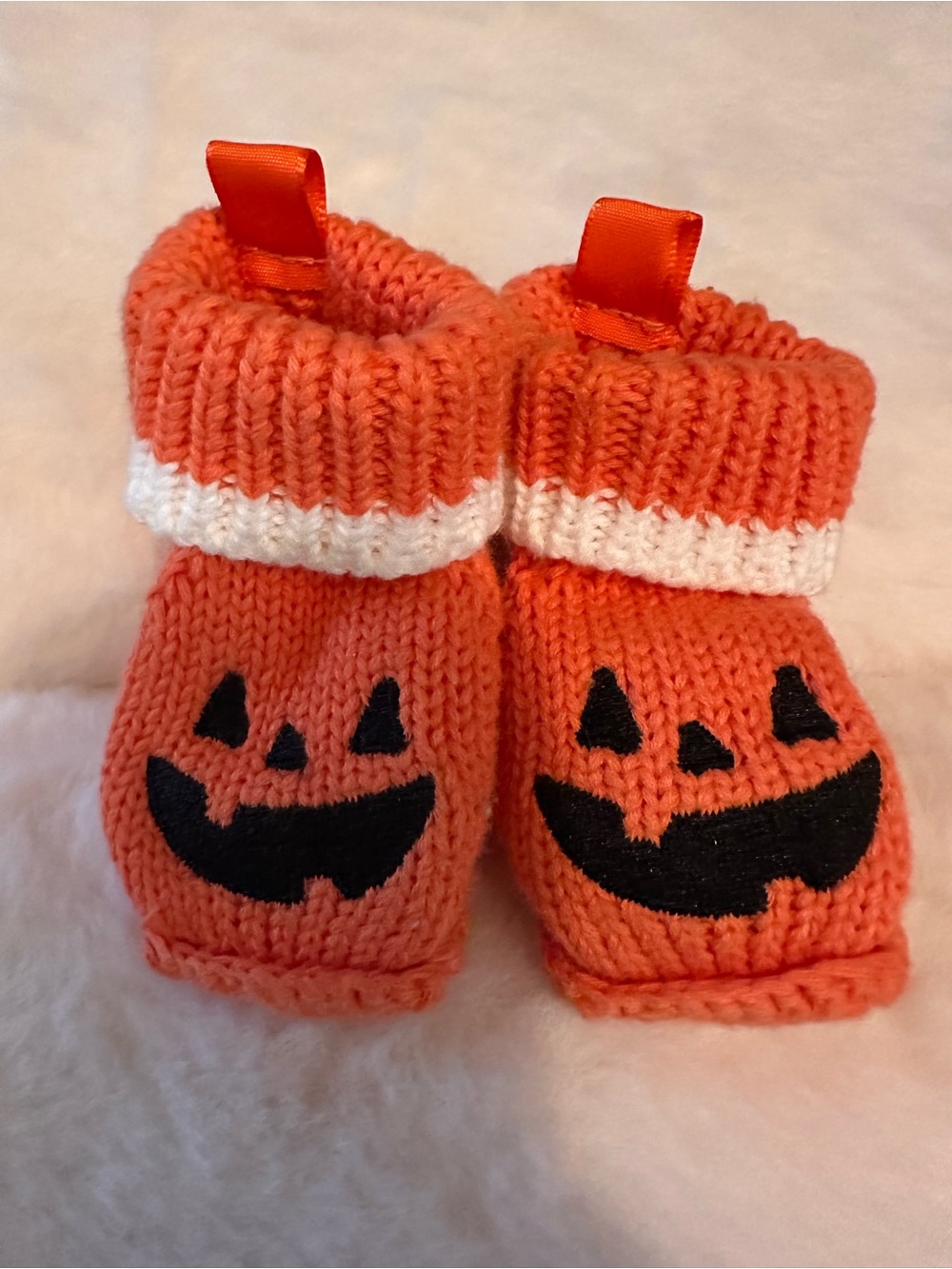 Carter's Orange & White Knit Pumpkin Baby Booties 3-6Month